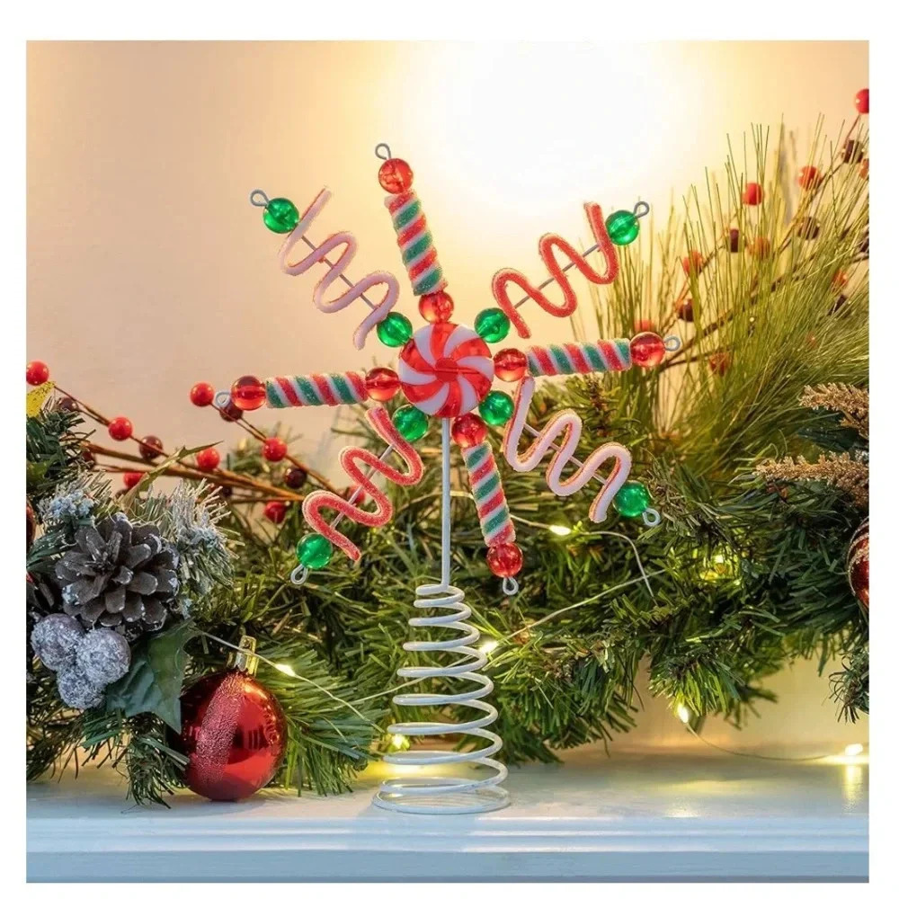 Ornativity Candy Snowflake Tree Topper - Peppermint Candy Cane